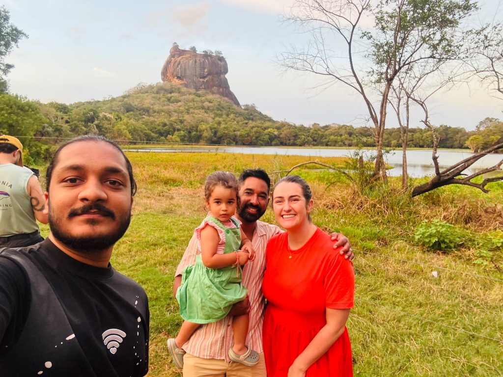 Olanka Tours chauffeur guide taking a selfie with travellers at Sigiriya Sri Lanka